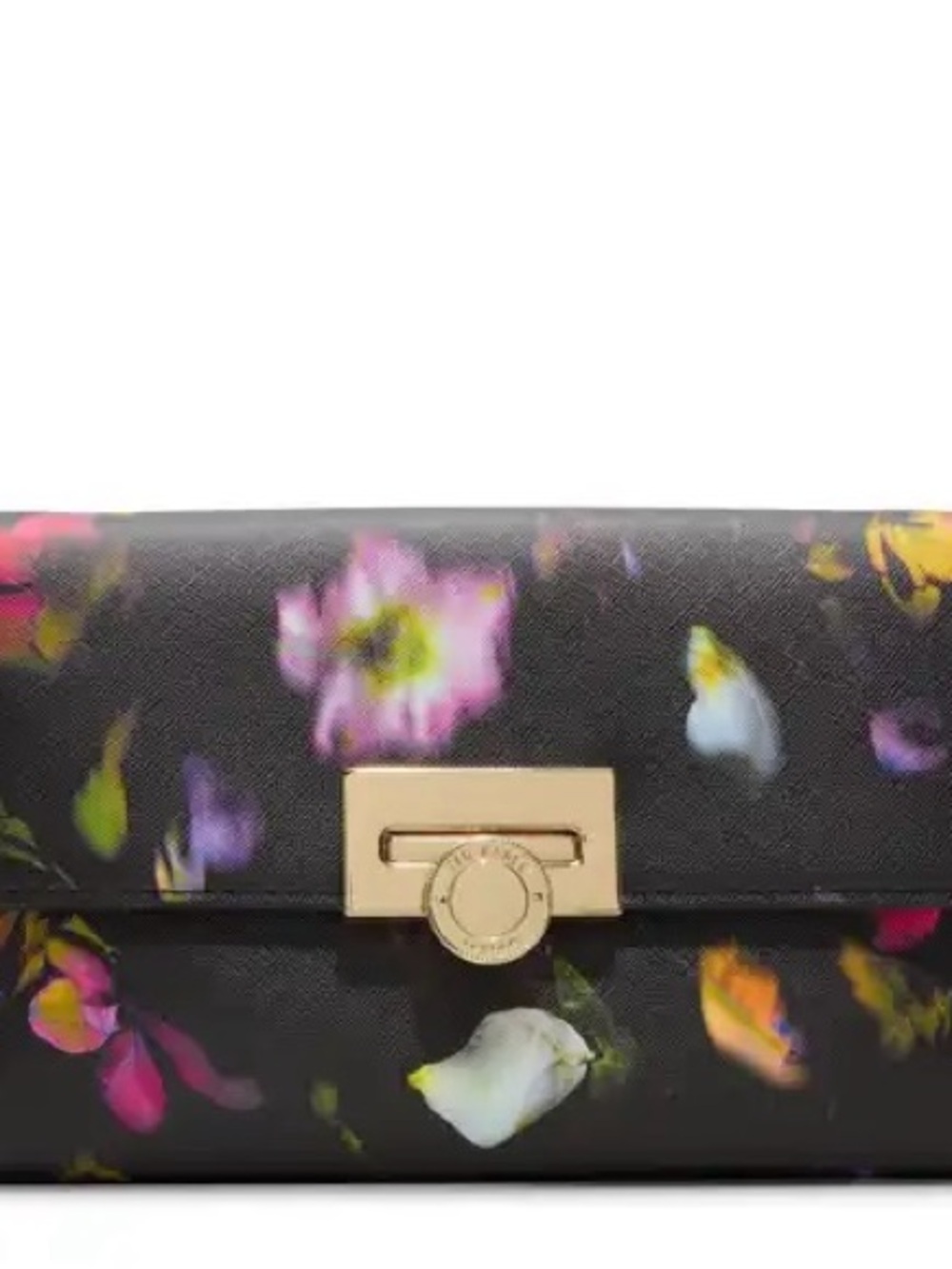 Ted Baker Black Floral Leather Crossbody/Clutch with Gold-Tone Lock